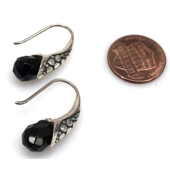 Faceted Black Onyx Sterling Silver Drop Earrings - Picture 12 of 15